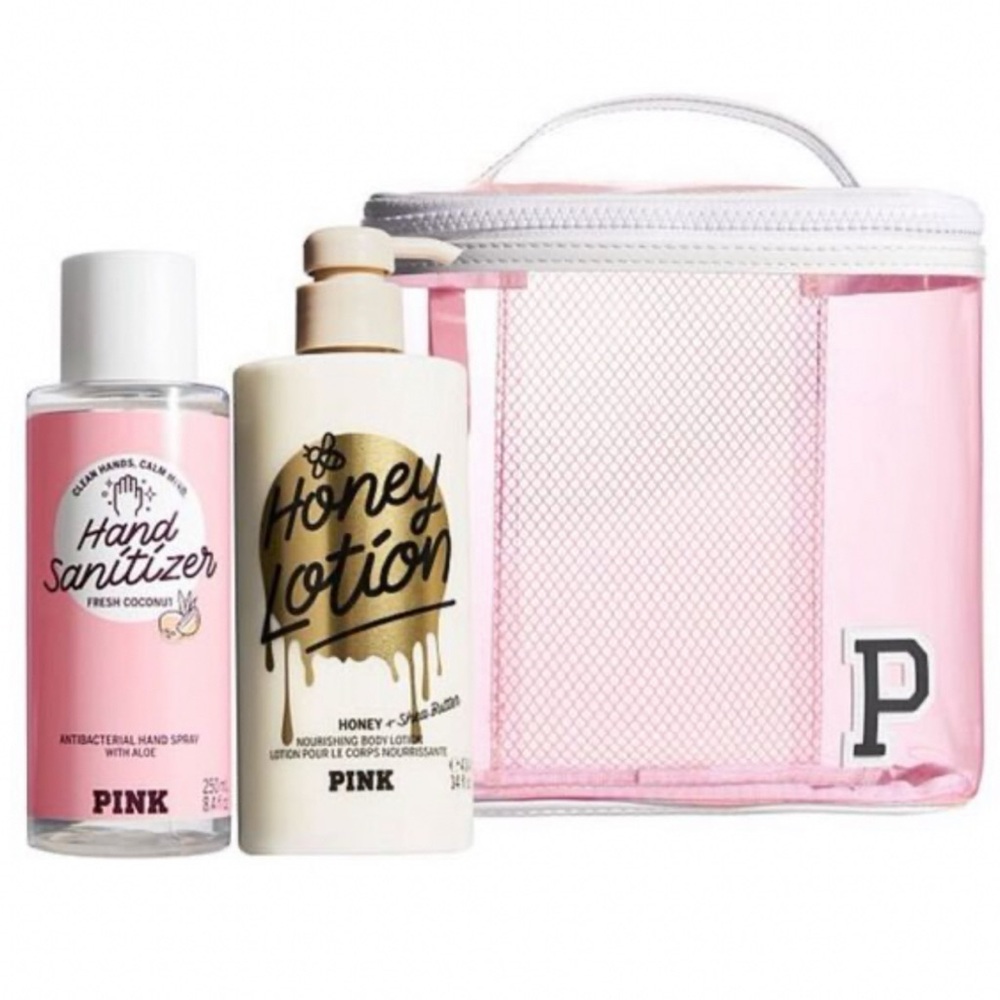 VS Honey Lotion Sanitizer Set Victoria’s Secret PINK Lotion Hand Sanitizer + Bag